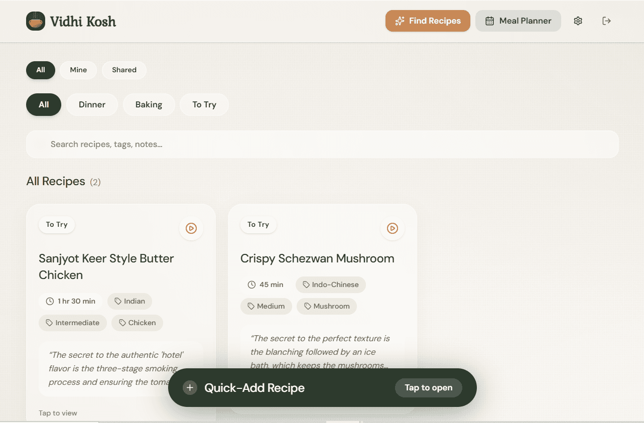 Vidhikosh — your saved recipe library