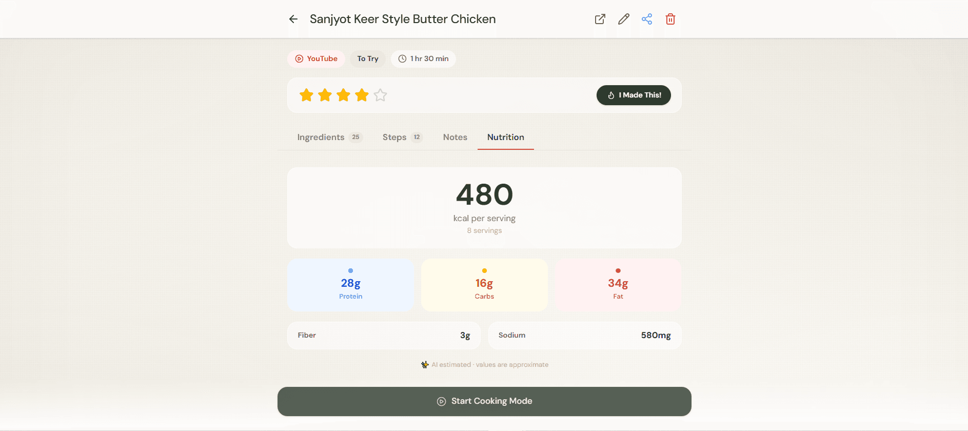 Vidhikosh — AI-calculated nutrition per serving